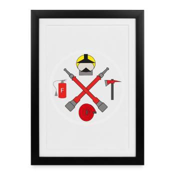Logo du cercle de la 112e brigade de pompiers - Affiche encadrée (27 × 37 cm) - noir - Devant