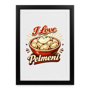 Retro I Love Pelmeni – Art culinaire vintage - Affiche encadrée (27 × 37 cm) - noir - Devant