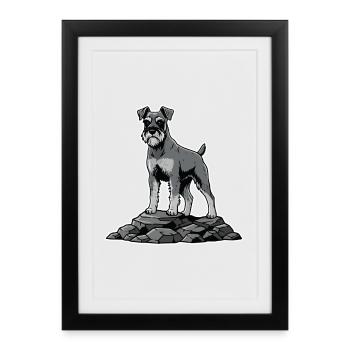 Schnauzer Dog on Rock Proud Bearded Portrait - Framed poster (27 × 37 cm) - black - Front