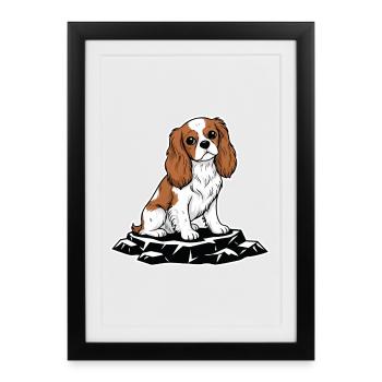 Cavalier King Charles Dog on Rock Portrait - Framed poster (27 × 37 cm) - black - Front