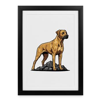 Chien Rhodesian Ridgeback sur Rocher Portrait Fier - Affiche encadrée (27 × 37 cm) - noir - Devant