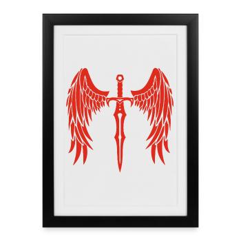épée ailée rouge - Affiche encadrée (27 × 37 cm) - noir - Devant