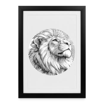 Dessin de Lion - Affiche encadrée (27 × 37 cm) - noir - Devant