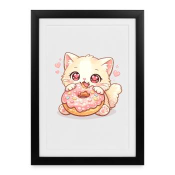Chaton avec un donut - Affiche encadrée (27 × 37 cm) - noir - Devant