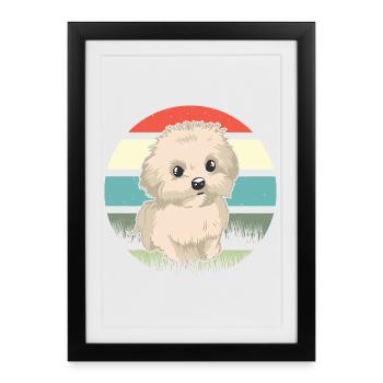 Chien rétro maltais - Affiche encadrée (27 × 37 cm) - noir - Devant