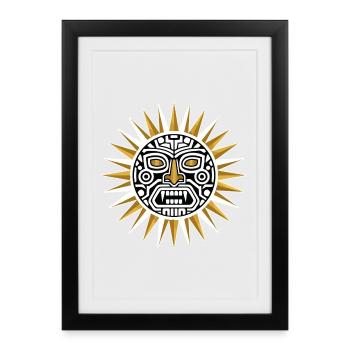 Sun Maya Inca Gold and White Totem Deity - Framed poster (27 × 37 cm) - black - Front