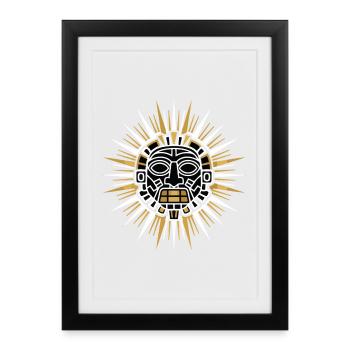 Soleil Maya Inca Rayonnant Or Blanc Totem Divin - Affiche encadrée (27 × 37 cm) - noir - Devant