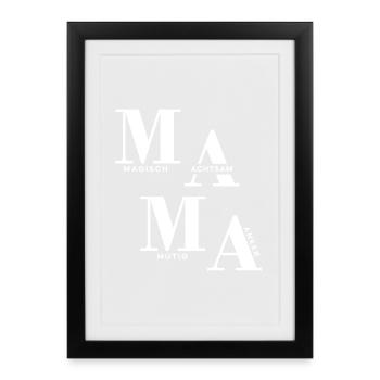 Gestaffeltes MAMA Design in Weiß für dunkle Mode - Gerahmtes Poster (27 × 37 cm) - Schwarz - Vorne