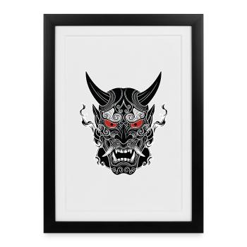 Masque Oni Japan démon gothique noir blanc - Affiche encadrée (27 × 37 cm) - noir - Devant