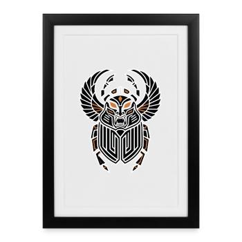 Scarabee Egyptien Aile Totem Divin - Affiche encadrée (27 × 37 cm) - noir - Devant