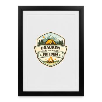 Campingfrieden Badge - Gerahmtes Poster (27 × 37 cm) - Schwarz - Vorne