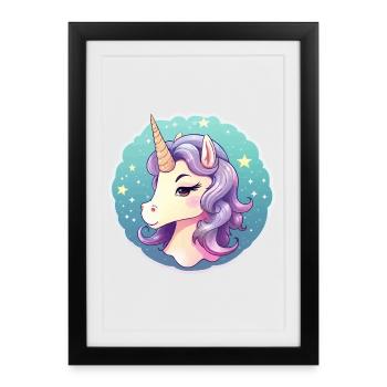 Licorne pastel dans la mer d’étoiles - Affiche encadrée (27 × 37 cm) - noir - Devant