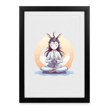 Meditating bunny in the circle of the moon - Framed poster (27 × 37 cm) - black - Front