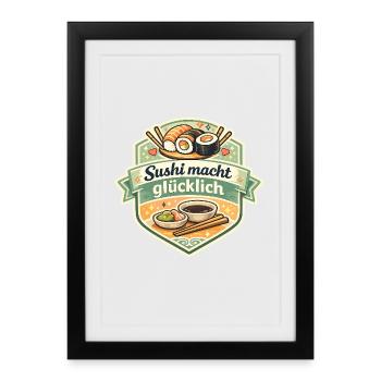 Sushi macht glücklich Sticker - Gerahmtes Poster (27 × 37 cm) - Schwarz - Vorne