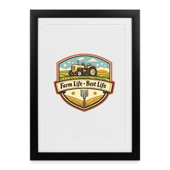 Insigne de tracteur Farm Life - Affiche encadrée (27 × 37 cm) - noir - Devant