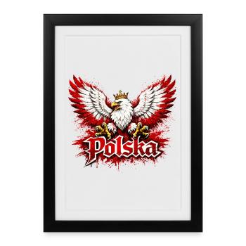 Polska Adler Episch – Grunge Wappen Orzeł Biały - Gerahmtes Poster (27 × 37 cm) - Schwarz - Vorne