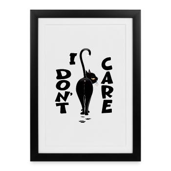 "I DON'T CARE" Black Cat Meme Walking away - Affiche encadrée (27 × 37 cm) - noir - Devant