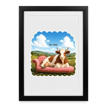 Not Today – Relaxed Cow on Sofa - Framed poster (27 × 37 cm) - black - Front