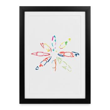 Colorful ring of neon-style whitewater kayaks - Framed poster (27 × 37 cm) - black - Front