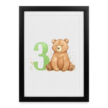 Petit Ours avec le Numéro Trois - Affiche encadrée (27 × 37 cm) - noir - Devant