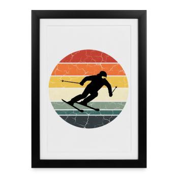 Skier silhouette cracked sunset - Framed poster (27 × 37 cm) - black - Front