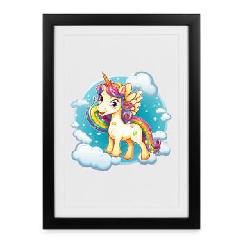 Magie du Nuage de Licorne Arc-en-ciel - Affiche encadrée (27 × 37 cm) - noir - Devant