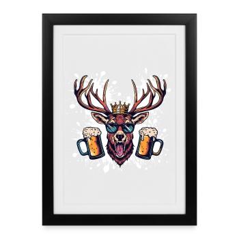 Bière de cerf drôle - Affiche encadrée (27 × 37 cm) - noir - Devant