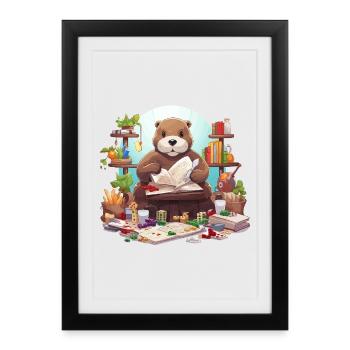 Reading otter in a reading adventure - Framed poster (27 × 37 cm) - black - Front