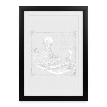 Skeleton at the reading table bookworm bookworm - Framed poster (27 × 37 cm) - black - Front