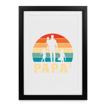 Père, père de 3 enfants - Affiche encadrée (27 × 37 cm) - noir - Devant