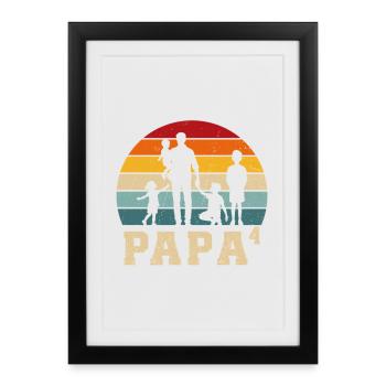 Dad 4 children father 4 children four times father - Framed poster (27 × 37 cm) - black - Front