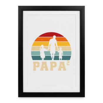 papa et fille - papa et fils - papa fils et fille - Affiche encadrée (27 × 37 cm) - noir - Devant