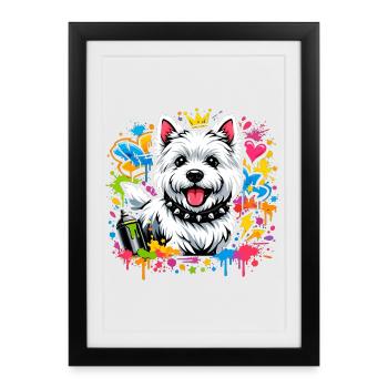 Westie Graffiti Design – Art urbain coloré - Affiche encadrée (27 × 37 cm) - noir - Devant