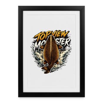 Top View Carp Splash Fishing Design - Framed poster (27 × 37 cm) - black - Front