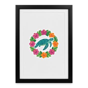 Turtle in Hibiscus Circle - Framed poster (27 × 37 cm) - black - Front