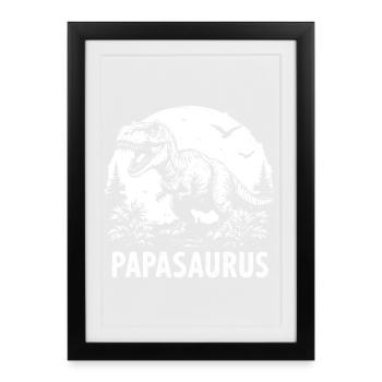 Papasaurus Papa Fort Cadeau T-Rex Papa Cool - Affiche encadrée (27 × 37 cm) - noir - Devant