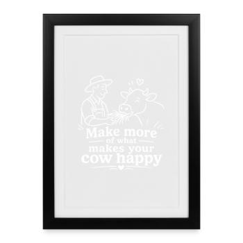 Cadeau d’art en ligne Cow Make Happy Farmer - Affiche encadrée (27 × 37 cm) - noir - Devant