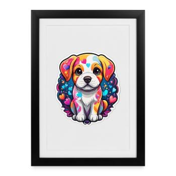Rainbow Puppy Happy Heart - Framed poster (27 × 37 cm) - black - Front