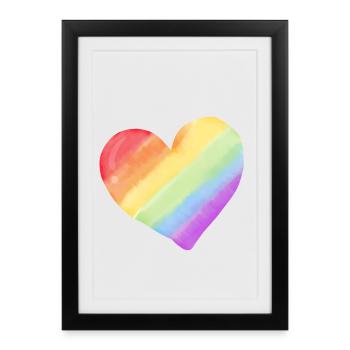 Cœur aquarelle arc-en-ciel - Affiche encadrée (27 × 37 cm) - noir - Devant
