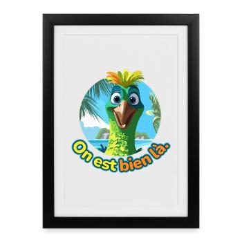 Oiseau cartoon estival humour soleil - Affiche encadrée (27 × 37 cm) - noir - Devant