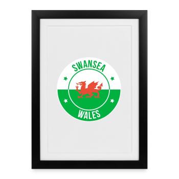 Swansea Wales Dragon Emblem - Framed poster (27 × 37 cm) - black - Front
