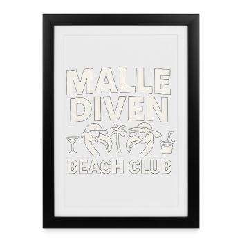 Malle Diven Beach Club Flamingo Mallorca Party - Affiche encadrée (27 × 37 cm) - noir - Devant