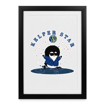 Patineur de neige Penguin Disco Cool des Îles Falkland - Affiche encadrée (27 × 37 cm) - noir - Devant