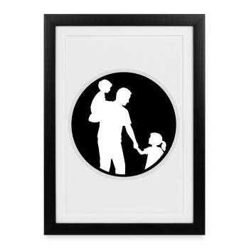 Silhouette père-enfant marchant famille Amour de père - Affiche encadrée (27 × 37 cm) - noir - Devant