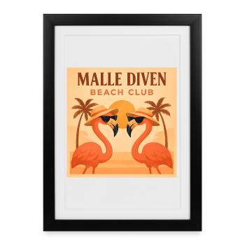 Malle Diven Beach Club Flamingo Mallorca Party - Affiche encadrée (27 × 37 cm) - noir - Devant