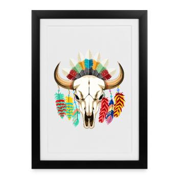Art amérindien de Buffalo Skull - Affiche encadrée (27 × 37 cm) - noir - Devant