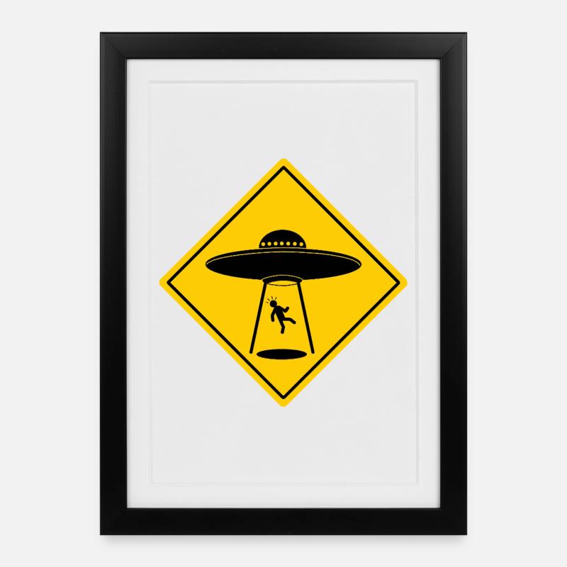 Vorsicht UFO - Gerahmtes Poster (27 × 37 cm) - Schwarz