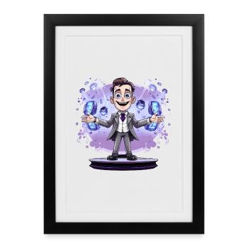 Show magician in suit with energy show - Framed poster (27 × 37 cm) - black - Front