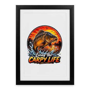 Vivre la vie carpie Miroir de la carpe - Affiche encadrée (27 × 37 cm) - noir - Devant