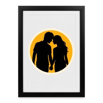 Couple Silhouette Amour Romance Petit ami de la Saint-Valentin - Affiche encadrée (27 × 37 cm) - noir - Devant